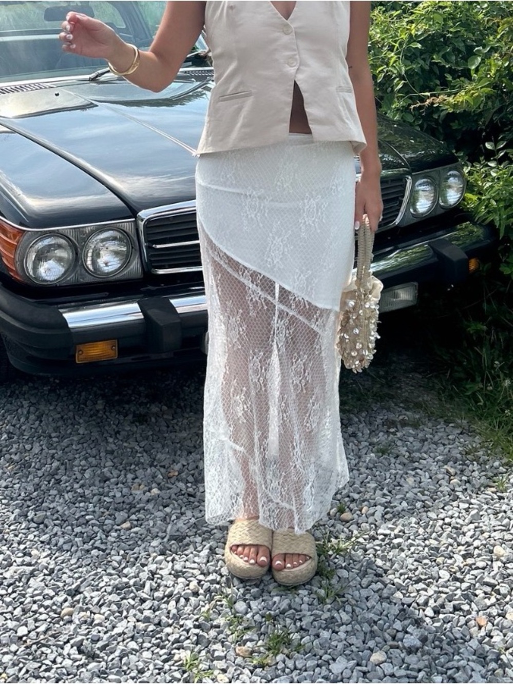 Showpo White Sheer Lace Maxi Skirt
